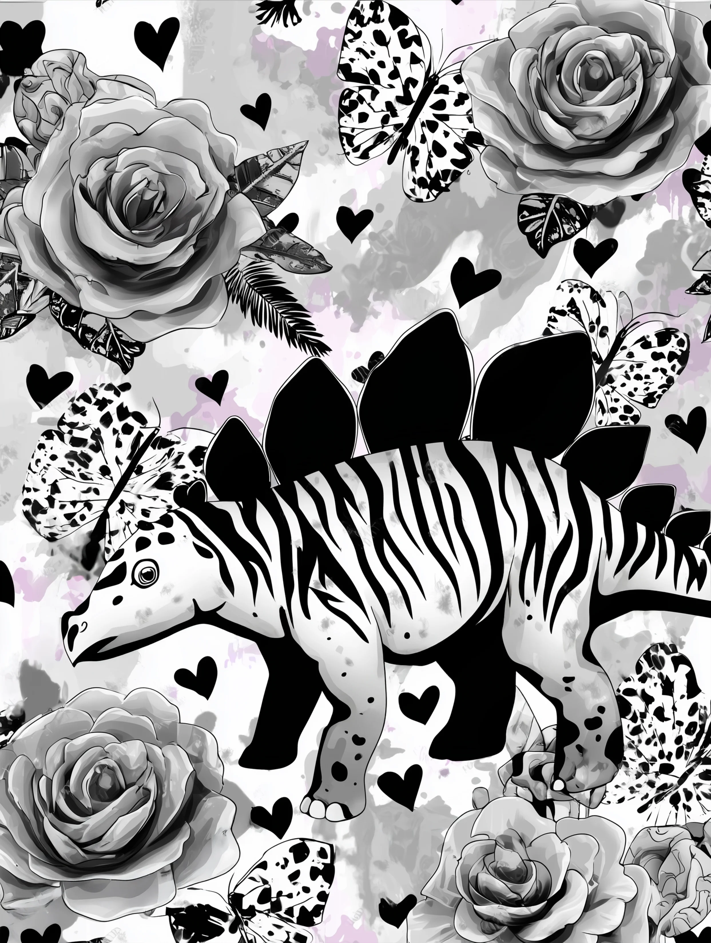 Free printable dinosaur coloring page for adults featuring a striped stegosaurus